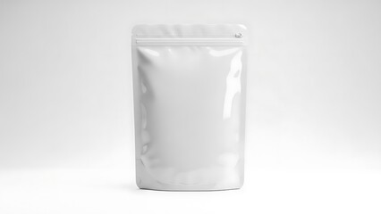 White Foil Pouch Packaging Design on Clean White Background with Professional Lighting
