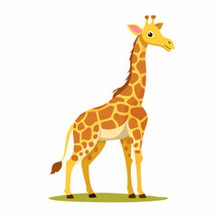 Fototapeta premium A friendly cartoon giraffe illustration. This tall, spotted wild animal with a long neck stands on green grass, perfect for kids