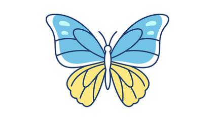 Obraz premium A symmetrical butterfly illustration with blue and yellow wings, outlined in dark blue