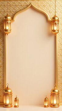 Golden Islamic Archway with Lanterns