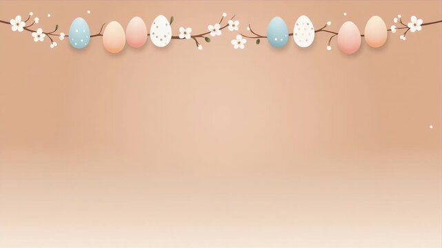 Easter eggs on a blooming branch with soft peach background