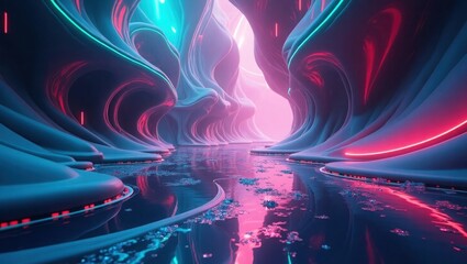 Flowing abstract cavern with neon lights image