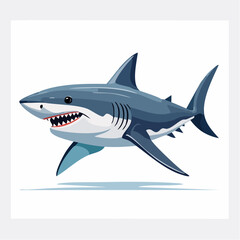 Obraz premium Vibrant illustration of a powerful ocean predator, a sleek blue shark with sharp teeth in a dynamic swimming pose, embodying the thrilling essence of marine wildlife
