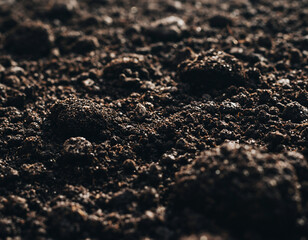 Rich black fertile soil texture close up for gardening and agriculture backgrounds