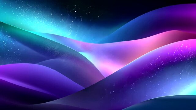 Vibrant purple and blue waves glow in a dark abstract background 