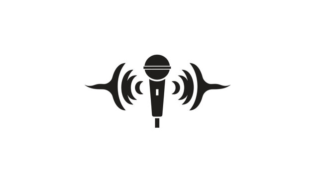 Silhouette microphone with soundwaves extending outwards on a white background