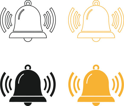 Bell icons in different colors with sound waves