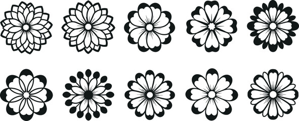 Black and white floral flowers shapes © GR Graphics