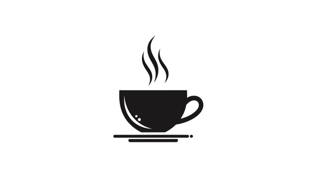 A black and white vector graphic of a cup of coffee with steam rising