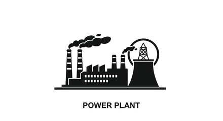 Fototapeta premium A silhouette of a power plant featuring smokestacks, cooling towers, and energy infrastructure