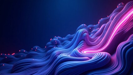 Flowing blue and pink abstract waves with glowing particles image