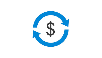 Black dollar sign surrounded by blue circular arrows
