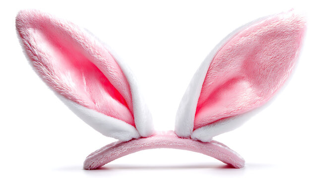 Plush pink and white rabbit ears headband isolated on white background
