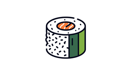 Vector illustration of a sushi roll with rice, seaweed, and salmon filling © gudangPIXEL