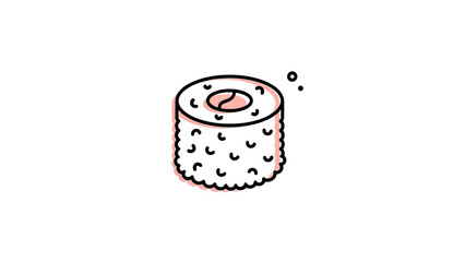 A stylized sushi roll illustration, featuring a pink filling with black outlines on white © gudangPIXEL
