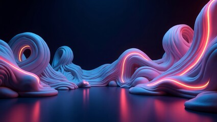 Flowing organic shapes with neon light accents abstract curves