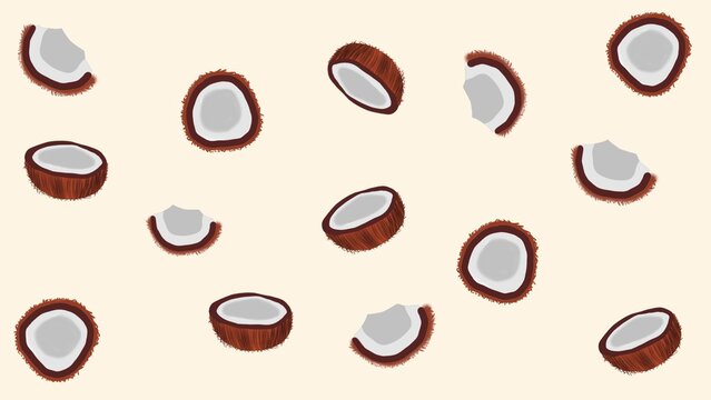 Seamless cuts coconut pattern on isolated cream background 