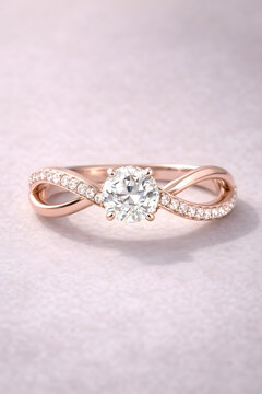 Round Cut Diamond Infinity Engagement Ring in 14k Rose Gold