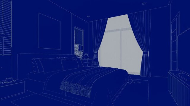 Modern Bedroom Interior Blueprint Design Concept Illustration