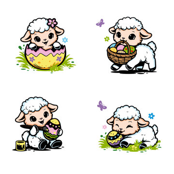 s&uuml;&szlig;e Osterl&auml;mmchen Set Icons