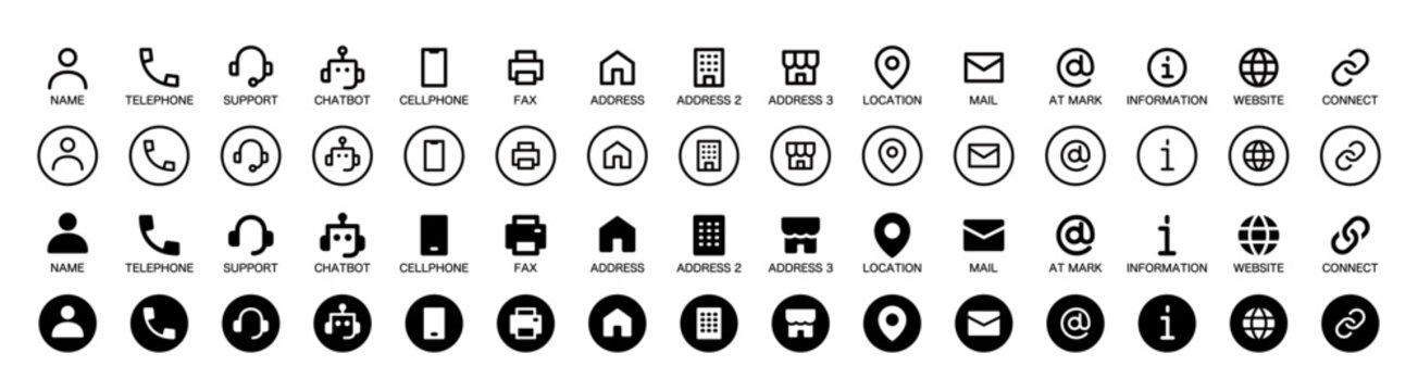 Uniform simple contact icon set, editable lines