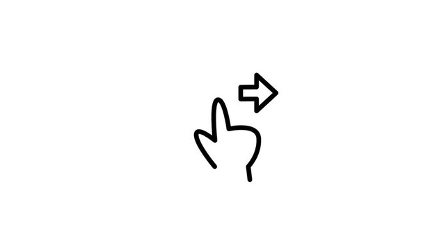 A minimalist line drawing of a hand with two fingers gesturing toward the right side indicates a swiping motion or a navigation command for apps