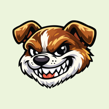 A powerful hand drawn illustration of a fierce brown and white dog face with a snarl and sharp teeth. Ideal for aggressive sports mascots, fitness branding, and bold streetwear graphics.
