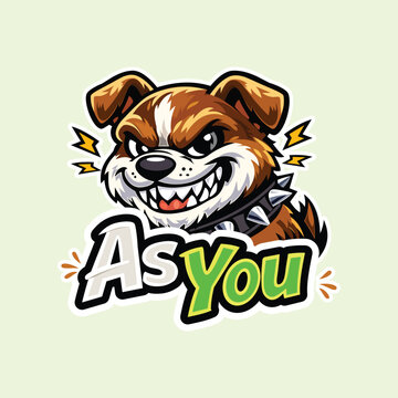 A powerful hand drawn illustration of a fierce brown and white dog wearing a spiked collar with stylized text. Ideal for sports mascots, aggressive brand logos, and urban streetwear stickers