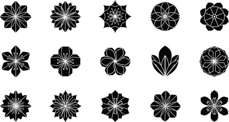 Black and white floral shapes with white outlines on white background © Graphic Shops