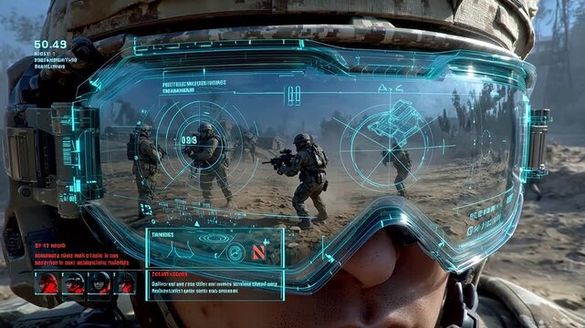 Soldier in combat gear with augmented reality visor