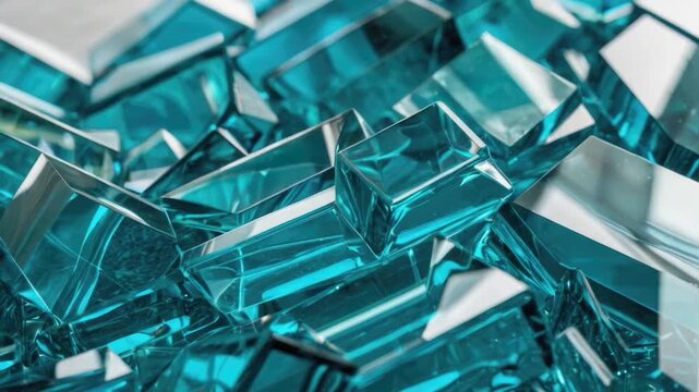 A collection of blue glass cubes stacked on a table, great for use in decorative or interior design projects