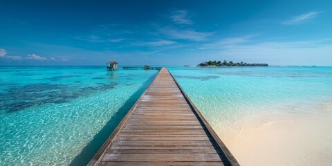 Pathway to Paradise: Wooden Dock over Azure Sea in Maldives