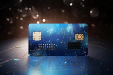 Credit card on a circuit board demonstrating modern banking, cybersecurity, and financial transactions