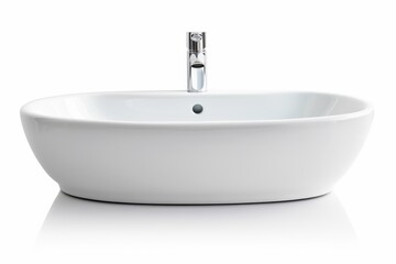 Fototapeta premium White ceramic bathroom sink isolated against a clean background with a reflection