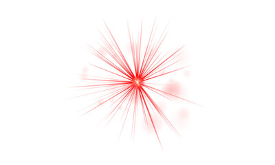 Glowing red light flare isolated on transparent background. Radiant sparkling rays and shining star burst. Design element for overlay, motion graphics, PNG.