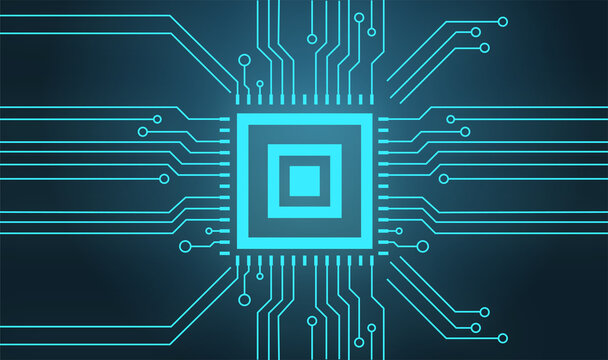 Digital Circuit Board CPU Microchip Vector Illustration for Technology and UI UX Design