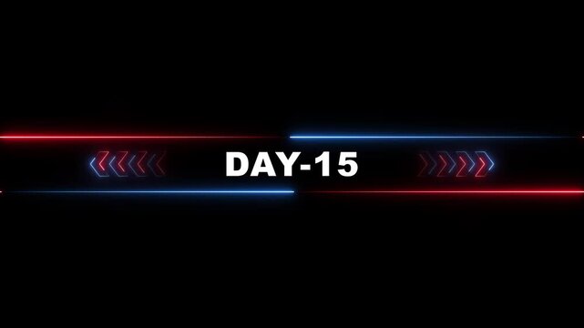 Neon Day Countdown Timer with Red Blue Arrows on Black Background for News Sports or Countdown Intro