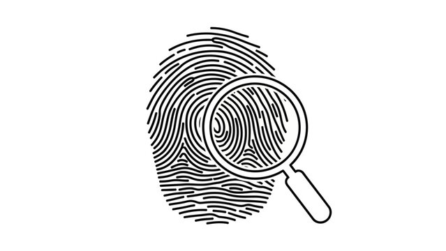 Magnifying glass over fingerprint for analysis and identification.