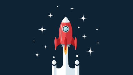 A red rocket launches into a starry night sky. © Parade