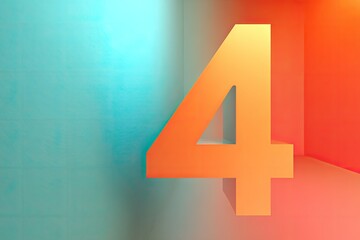 Bold, orange numeral "4" set against a colorful, cubic interior with teal and coral tones