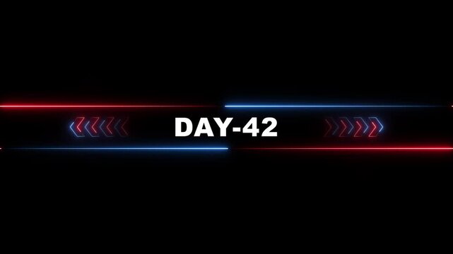 Neon Day 42 Countdown Timer Background with Red Blue Arrows and Lines on Black