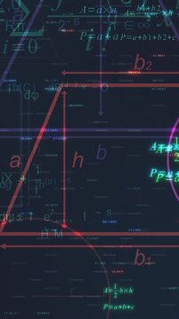 geometric shapes and formulas, abstract animation, vertical video (3d render)
