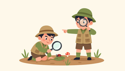 Two Young Explorers Discovering Natures Wonders Together.