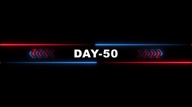Neon Countdown Day 50 Glowing Red Blue Arrows on Black Background