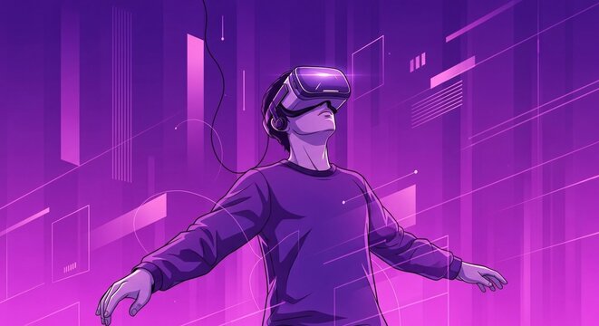 Immersive Virtual Reality Experience in Futuristic Cityscape.