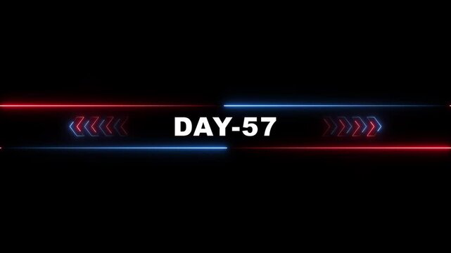 Neon Day 57 Glowing Text Animation with Red Blue Arrows on Black Background for Motion neon text motion animation