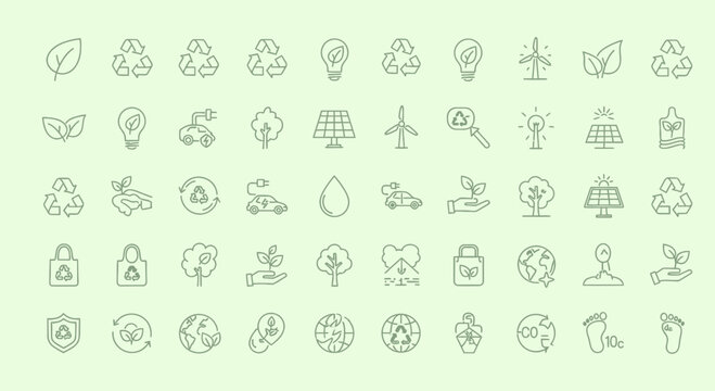 Environmental Icons: Renewable Energy and Nature Line Art Collection