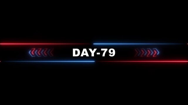 Neon Day 79 Glowing Text with Red Blue Arrows on Black Background for Motion and Animation neon text