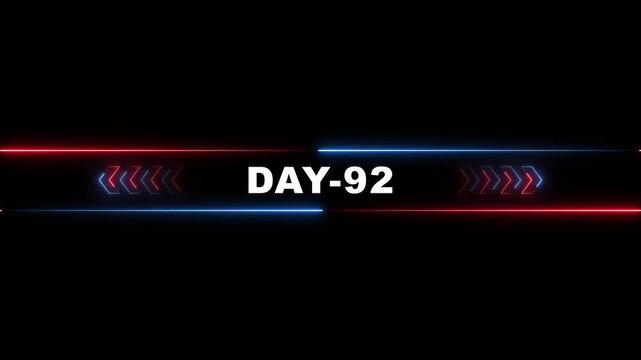 Neon Day 92 Glowing Arrow Background with Countdown Text Overlay
