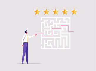 Obraz premium Problem solving business labyrinth skill concept, overcoming obstacles skill, process or procedure to fix problem, businessman present problem solving procedure on maze